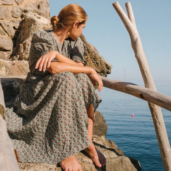 Daughters of India Prairie Floral Midi Dress Sage Green - Picture 10 of 12